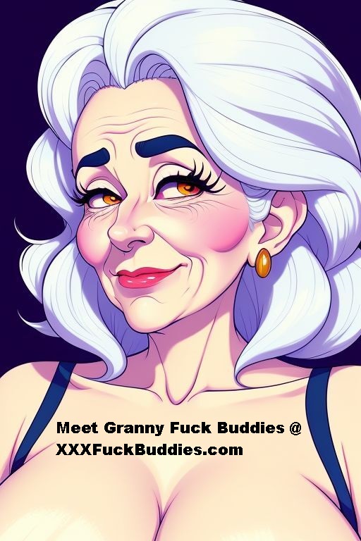 granny with big breasts, gray hair, and face wrinkles